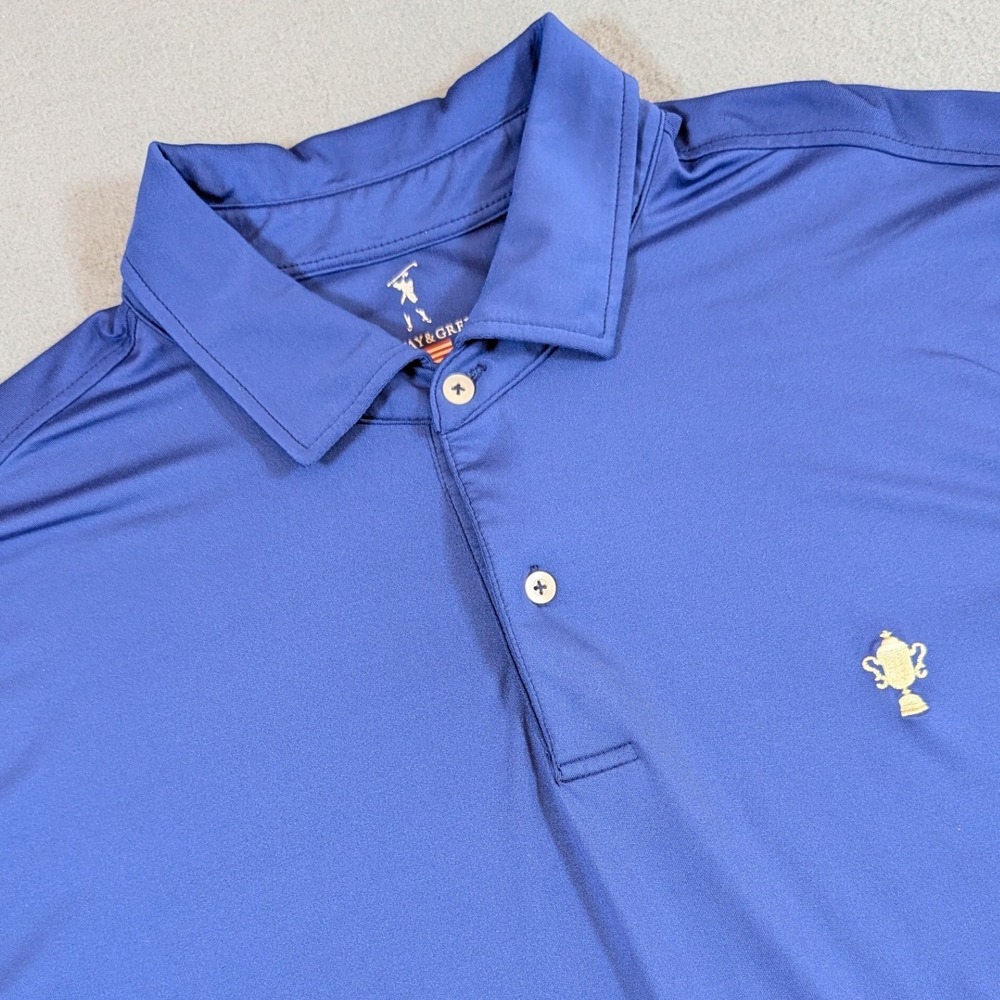Fairway & Greene‎ Golf Polo Shirt Mens XL Blue Short Sleeve Trophy Logo USA Made